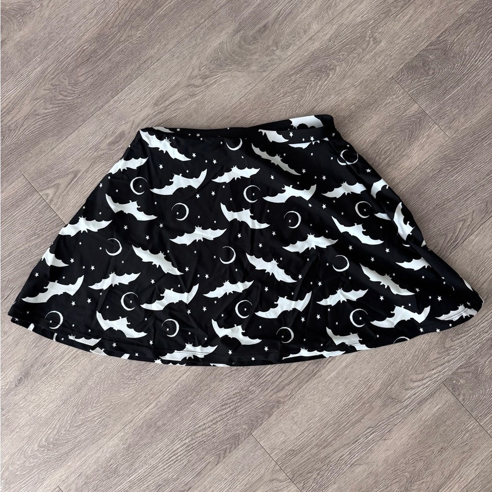 Black and White Bat Pattern Skater Skirt